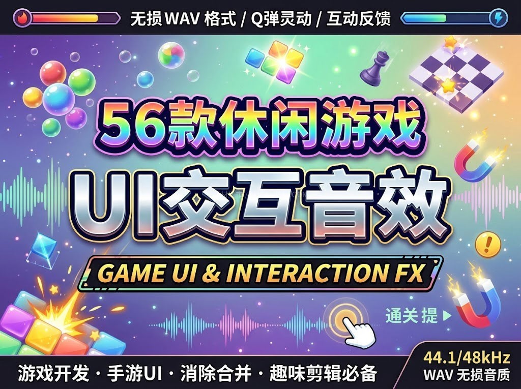 56首休闲解谜游戏无损WAV音效素材包